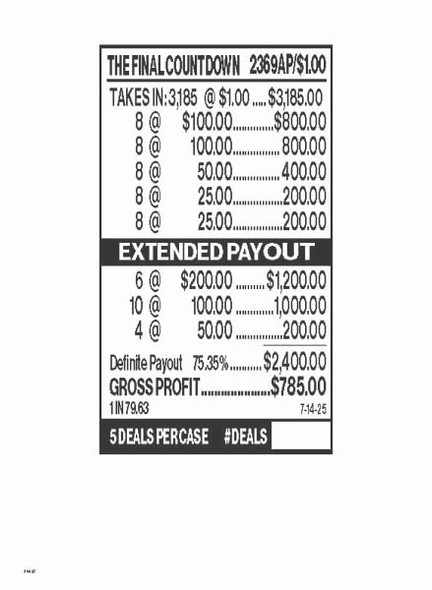 The Final Countdown Joe Ticket 3W $1 16@100 (6@$200) $25B 25% 3185