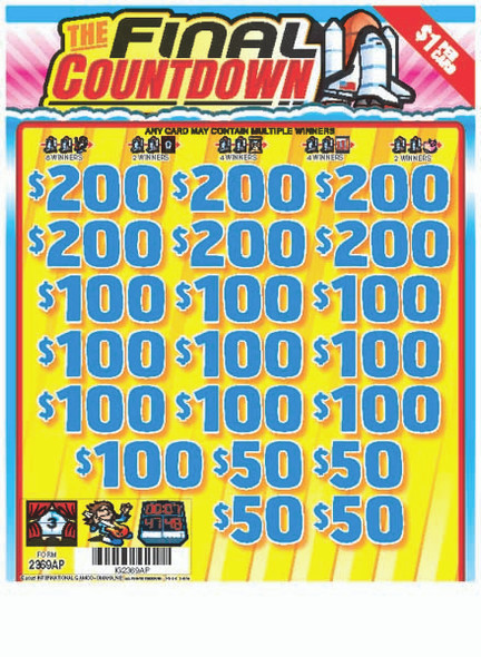 The Final Countdown Joe Ticket 3W $1 16@100 (6@$200) $25B 25% 3185