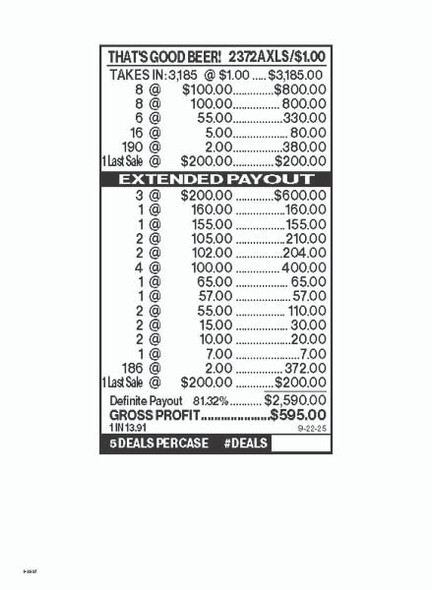 That's Good Beer! 3W $1 16@$100 (3@$200) $2B 19% 3185 LS