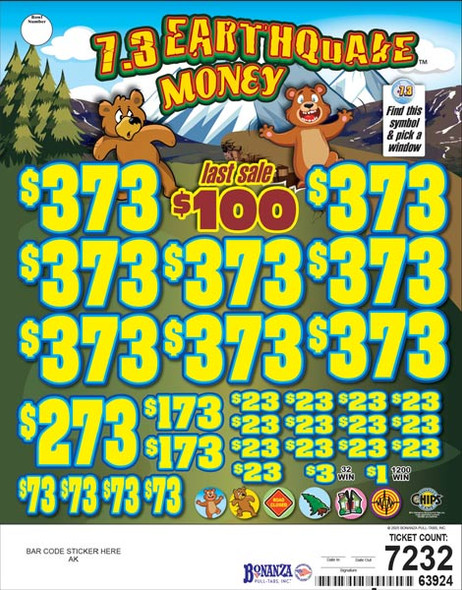 7.3 Earthquake Money Big Pic Chip $1 9@$300 $1B 20% 8814 LS