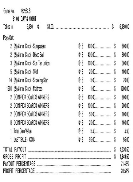 Day and Night Coin Pick-Board 3W $1 6@$400 $1B 29% 6480 LS