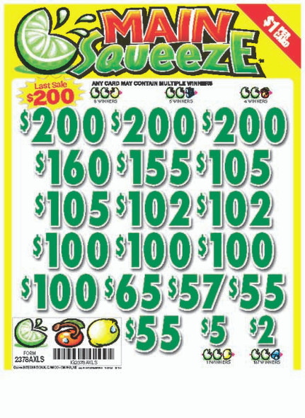 Main Squeeze 3W $1 16@$100 (3@$200) $2B 19% 3185 LS