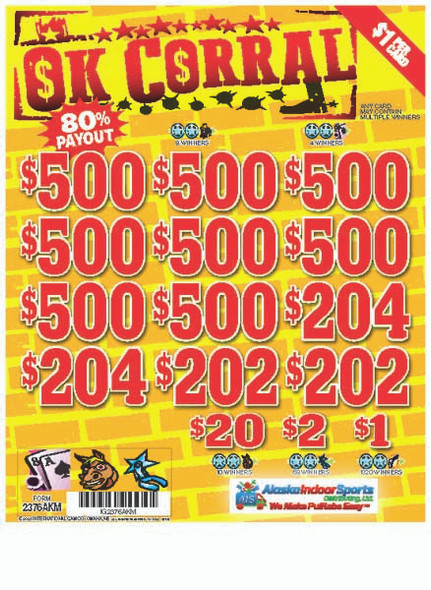 OK Corral 3W $1 8@$500 $1B 19% 8036