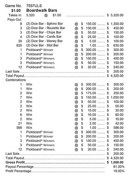 Boardwalk Bars PK 3W $1 18@$150 (2@$300) $1B 19% 5320 LS