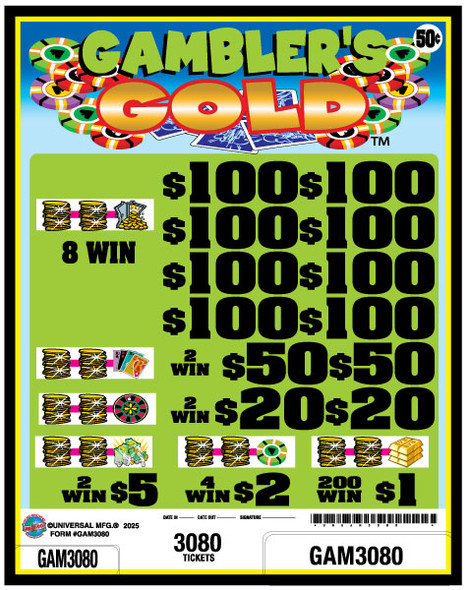 Gamblers Gold 3W $0.50 8@$100 $1B 25% 3080