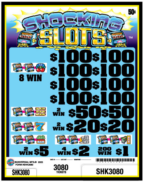 Shocking Slots 3W $0.50 8@$100 $1B 25% 3080