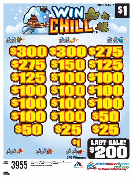 Win Chill 3W $1 4@$250 (2@$300) $1B 20% 3955 LS