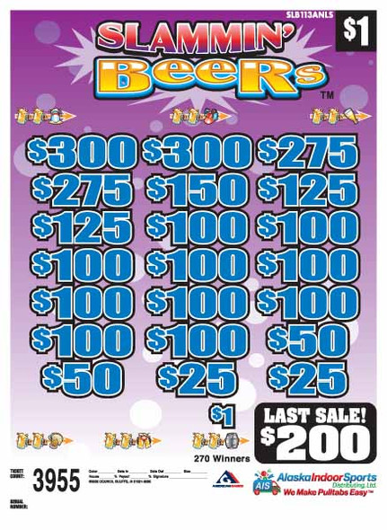 Slammin Beers 3W $1 4@$250 (2@$300) $1B 20% 3955 LS