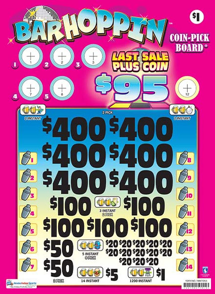 Bar Hoppin' Coin Pick-Board 3W $1 6@$400 $1B 29% 6480 LS