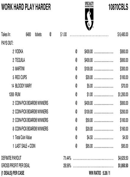 Work Hard Play Harder Coin Pick-Board 3W $1 6@$400 $1B 29% 6480 LS