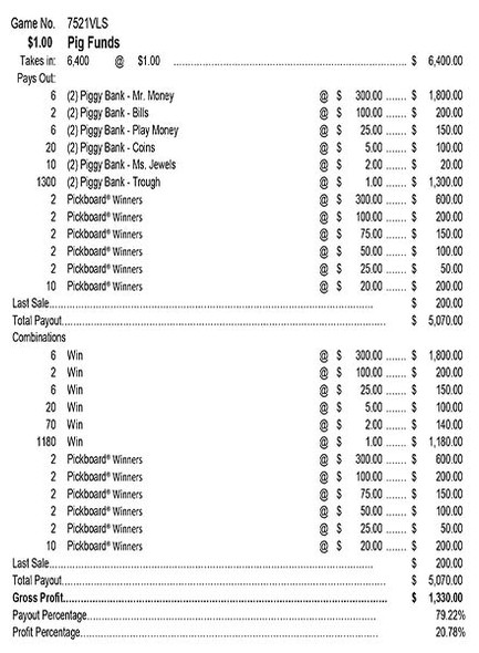 Pig Funds PK 3W $1 8@$300 $1B 21% 6400 LS
