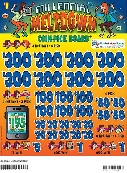 Millennial Meltdown Coin-Pick Board 3W $1 8@$300 $1B 25% 6480 LS