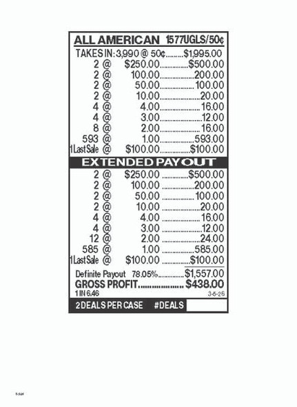 All American 5W $0.50 2@$250 $1B 22% 3990 LS