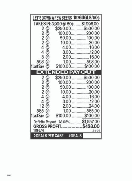 Let's Down a Few Beers 5W $0.50 2@$250 $1B 22% 3990 LS