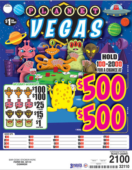 Planet Vegas Seal 3W $1 2@$500 $1B 28% 2100