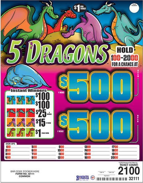 5 Dragons Seal 3W $1 2@$500 $1B 28% 2100