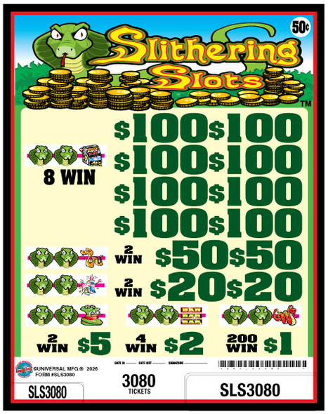 Slithering Slots 3W $0.50 8@$100 $1B 25% 3080