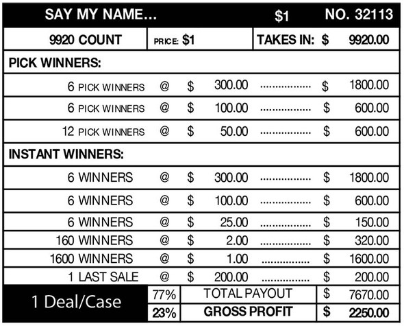 Say My Name... Big Pic 3W $1 12@$300 $1B 23% 9920 LS