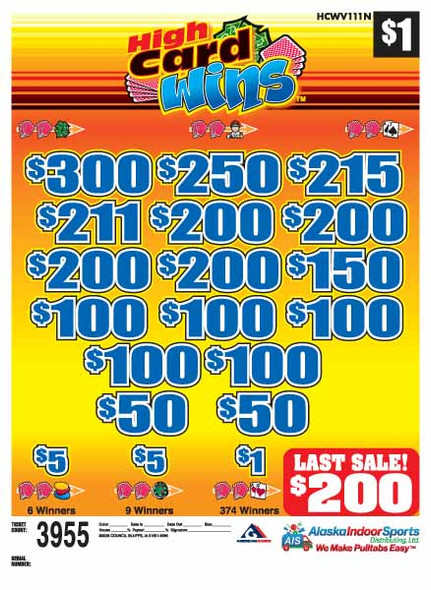High Card Wins 3W $1 8@$200 (1@$300) $1B 19% 3955 LS
