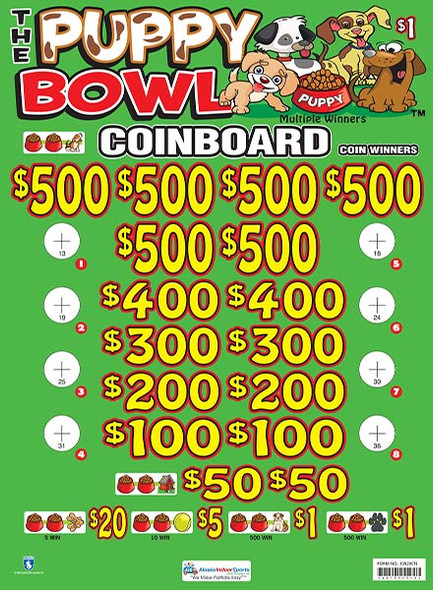 The Puppy Bowl Coinboard 3W $1 6@$500 $1B 24% 8280
