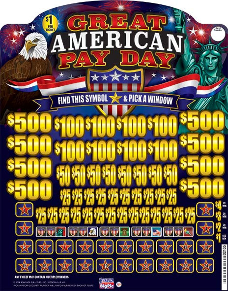Great American Pay Day Big Pic 3W $1 8@$500 $1B 22% 8800
