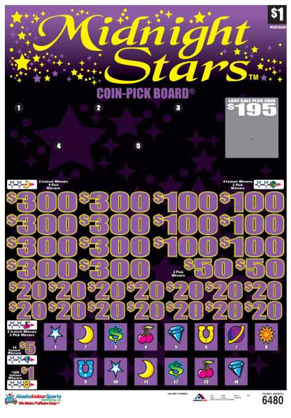 Midnight Stars Coin-Pick Board 5W $1 8@$300 $1B 25% 6480 LS