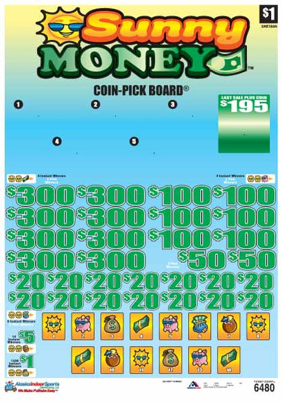 Sunny Money Coin-Pick Board 5W $1 8@$300 $1B 25% 6480 LS