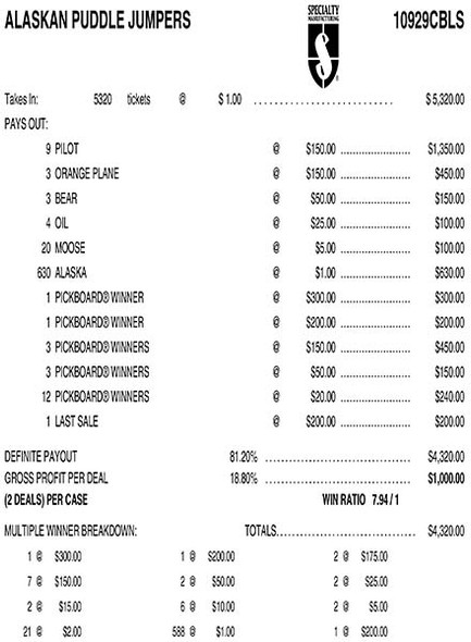 Alaskan Puddle Jumpers PK 3W $1 18@$150 (2@$300) $1B 19% 5320 LS