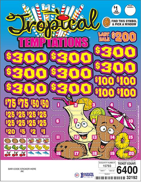 Tropical Temptations PK 3W $1 8@$300 $1B 21% 6400 LS