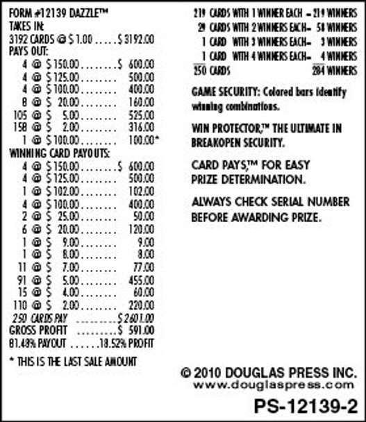 Dazzle 3W $1 12@$150 (4@$150) $2B 19% 3192 LS