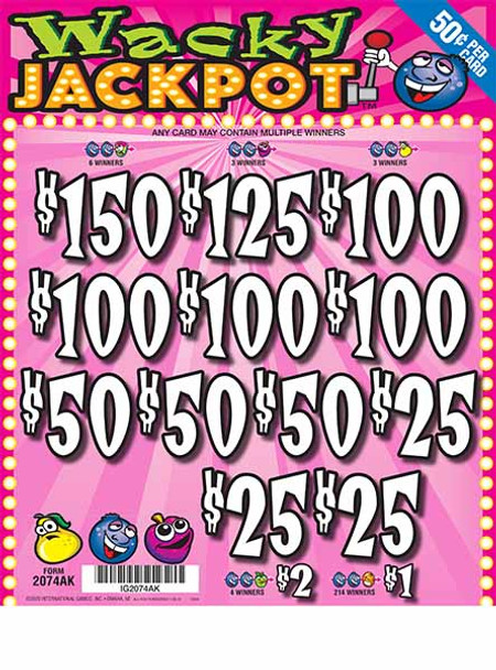 Wacky Jackpots 3W $0.50 6@$100 (1@$150) $1B 28% 3136 Wacky Jackpots 3W $0.50 6@$100 (1@$150) $1B 28% 3136
