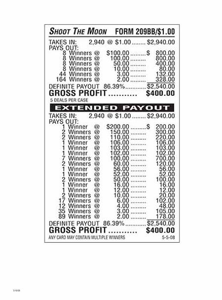 Shoot the Moon 3W $1 16@$100 (1@$200) $2B 14% 2940