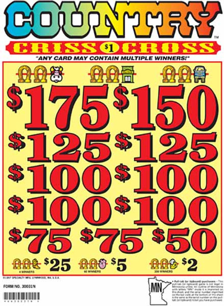 Country Criss Cross 3W $1 8@$100 (1@$175) $2B 22% 2520