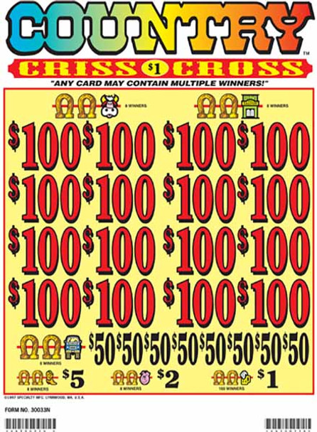Country Criss Cross 3W $1 16@$100 (1@$200) $1B 26% 3000