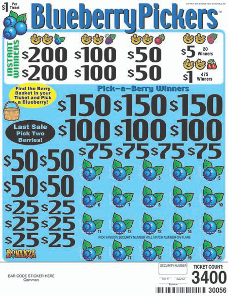 Blueberry Pickers PK 3W $1 2@$200 $1B 21% 3400 LS