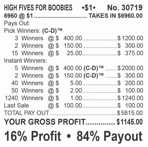 High Five For Boobies Big Pic 3W $1 8@$400 $1B 16% 6960 LS