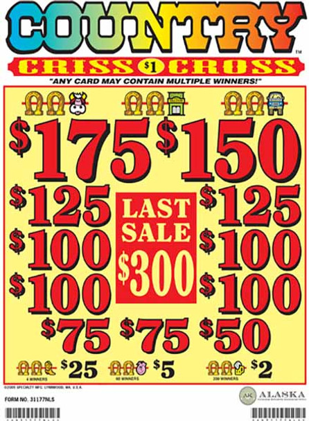 Country Criss Cross 3W $1 8@$100 (1@$175) $2B 21% 2880 LS
