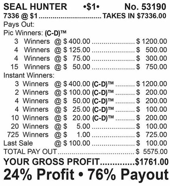 Seal Hunter Big Pic 5W $1 6@$400 $1B 24% 7336 LS