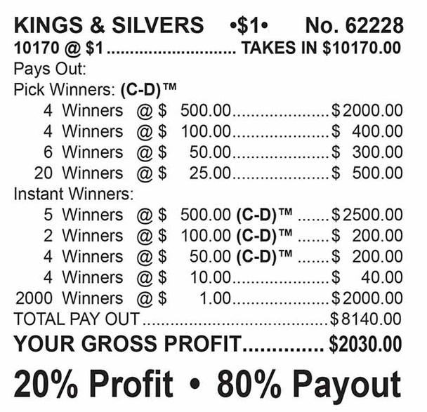 Kings and Silvers Big Pic Chip $1 9@$500 $1B 20% 10170