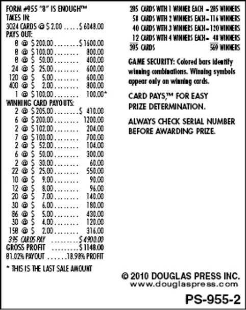 8 is Enough 3W $2 8@$200 $2B 19% 3024 LS