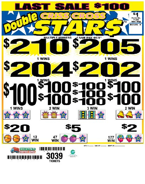 Double Criss Cross Stars 3W $1 16@$100 (4@$200) $2B 16% 3039 LS