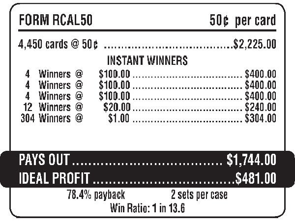 Cal 50 (Vega Club) 5W $0.50 12@$100 $1B 22% 4450