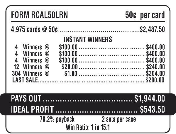 Cal 50 (Vega Club) 5W $0.50 12@$100 $1B 22% 4975 LS