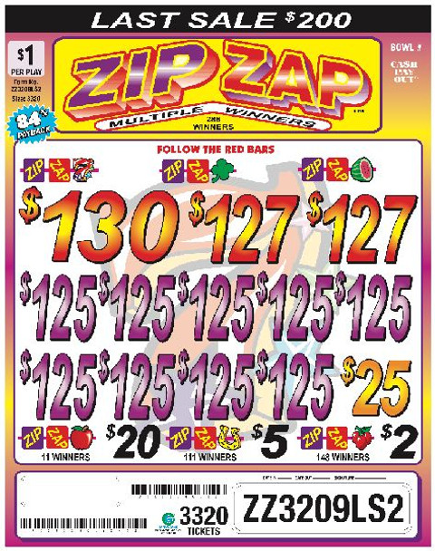 Zip Zap 3W $1 12@$125 (1@$130) $2B 16% 3320 LS
