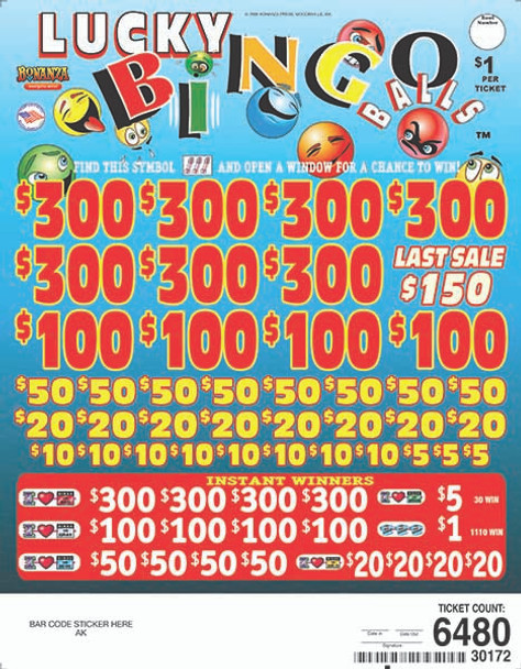 Lucky Bingo Balls Big Pic 3W $1 7@$300 $1B 30% 6480 LS