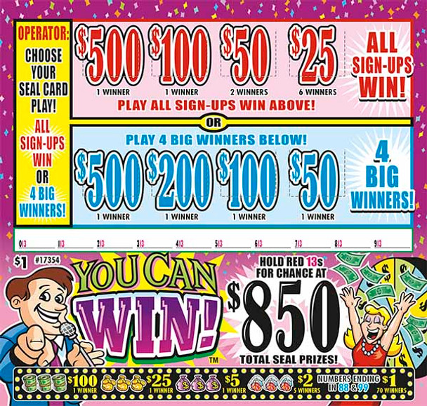 You Can Win Seal 5W $1 1@$500 $1B 28% 1485 All Holders Win