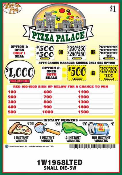 Pizza Palace Seal 1W $1 2@$500 $1B 32% 1968