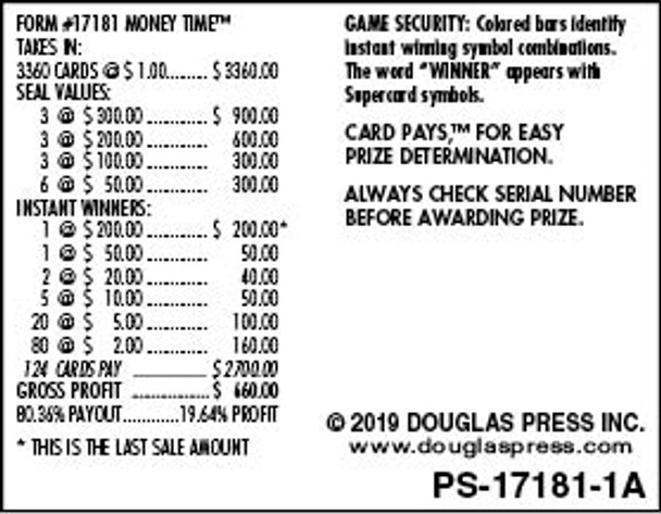 Money Time PK 3W $1 3@$300 $2B 19% 3360 LS