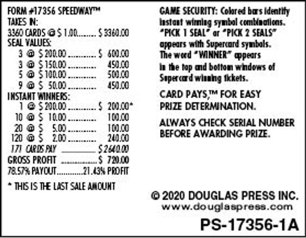 Speedway PK 3W $1 4@$200 $2B 21% 3360 LS