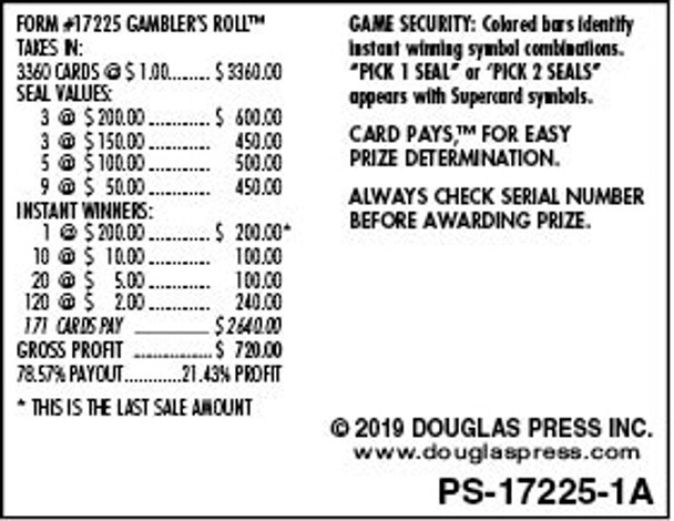 Gambler's Roll PK 3W $1 4@$200 $2B 21% 3360 LS